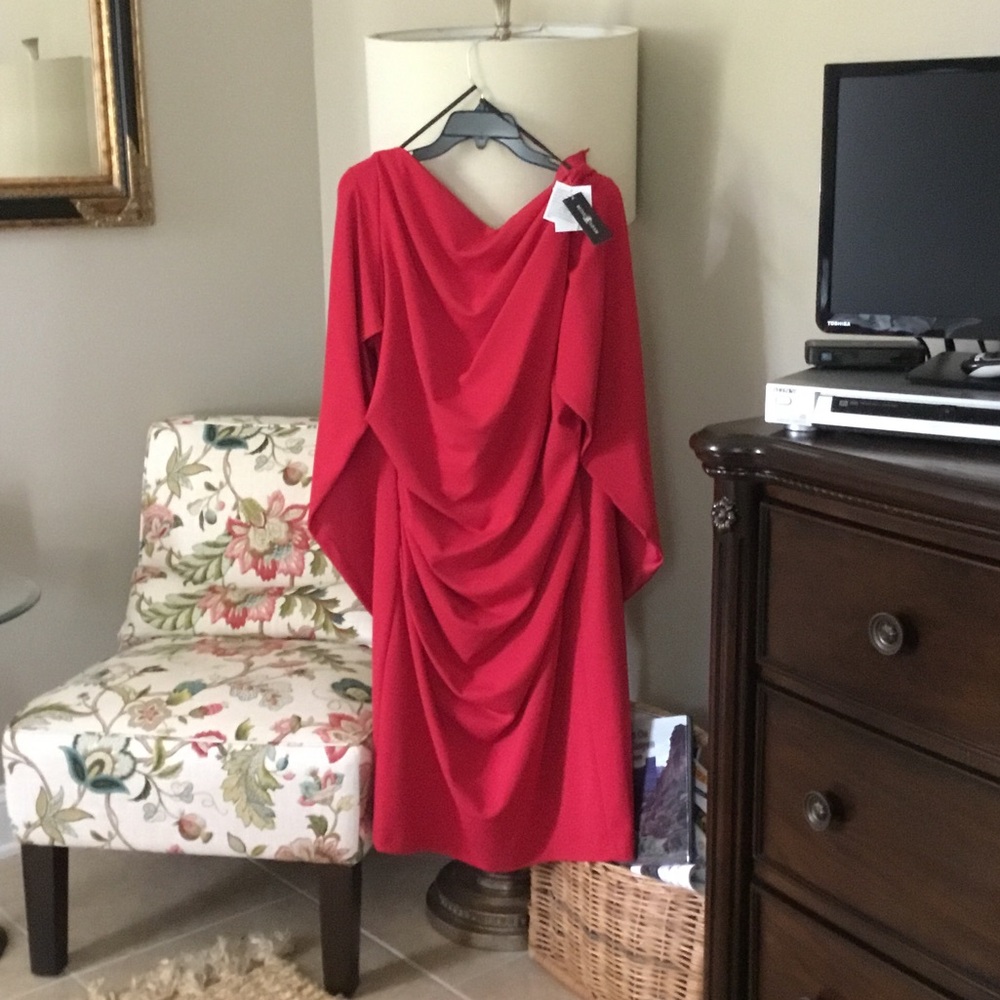 Betsy & Adam Vibrant Red Asymmetrical Dress